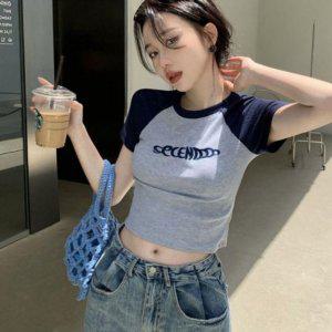 20대 30 올데이 우먼 외출복 골패턴 래글런슬리브 미니 크롭핏 하프슬리브와이셔츠 셔츠반팔 니트웨어 상티