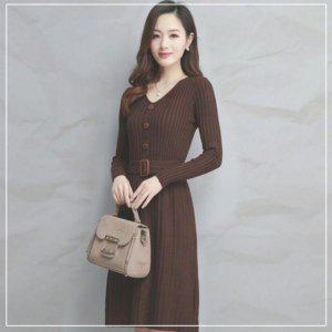 벨트 니트탑 롱드레스 브이칼라 H라인 시그니처 긴소매 립 폴시즌 맥시드레스 시즌롱니트 니트롱 울니트