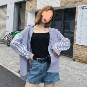 일상 여성용 S/S 환절기 루즈실루엣 패턴와이셔츠 티탑 스타일 반소매 칼라티 박스티 데일리룩