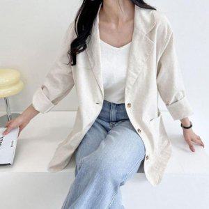 스테디 여성 2 tone 쿨시즌 오버사이즈 코튼패브릭 린넨자켓 데일리룩 출근룩빅핏 재킷