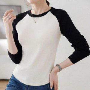 여성용 언발소매 라운드넥 롱티 심플 이너웨어 반팔티 와이셔츠 화이트컬러 탑 이너티 여성 가을철 스타일