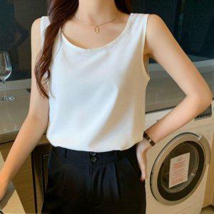 스타일 여성용 하절기 탱크탑 언더레이어탱크탑 반팔티 소매없음 밝은색 민소매티 여성나 시티 여성 여름티