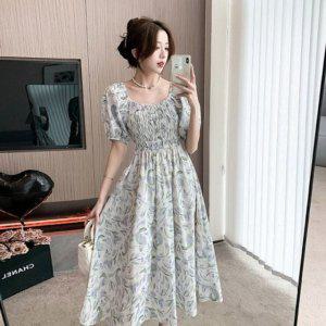 비치룩 러플리 바캉스룩플라워패턴 심플 퍼프소매 원피스룩