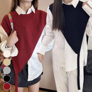 언발선 삼각 벨트형 올데이 케이프 니트웨어 경량베스트 조끼형 레이스소재 폴라넥망토 케이프숄 오버코트