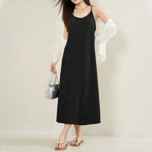 플리츠 탱크탑 롱드레스 배색컬러플리츠 클래식 민소매 원피스룩 2톤