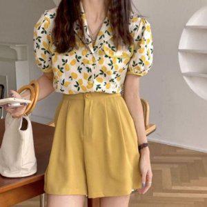 레이디스 숏슬리브 탑 하의 세트아이템 2피스 쿨시즌 스탠다드 휴양지룩데일리룩 플라워패턴 시스루소재 바