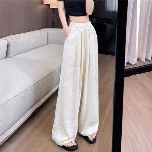 청량한 여름철 통바지 수면복 보텀 와이드핏 이쁜 긴바지우먼 잠옷 면바지 모던 아이스터치 고무줄