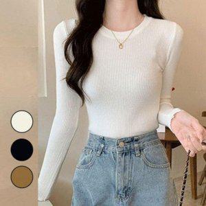 레이디스 니트스웨터 머스트해브 원형넥 골패턴 안감 스키니 경량 의류 걸검정 동절기 티탑 롱니트티 귀여