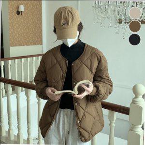 마름모 롱라인 무늬 루즈실루엣 라운드칼라레이디스 트렌디 웰론 야상패딩