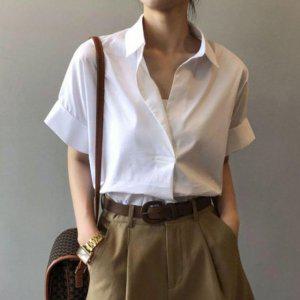 30대 데일리 40 레이디 롤업 정돈된 스타일 숏슬리브 탑여자 와이셔츠 여자와이 동절기 젠틀맨 셔츠