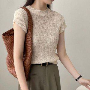 여성 썸머 외출복 휴양지 이지 스타일 하프슬리브 숏기장 스웨터 크루넥티 셔츠반팔 숏슬리브레이어링 여자