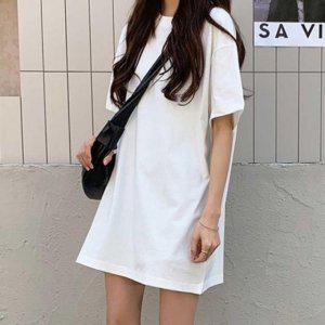 레이디스 여름옷 코디레이어드티 숏원피스 하프슬리브 박스티 데일리룩 롱반팔 박스핏 우먼 하프슬리브 노