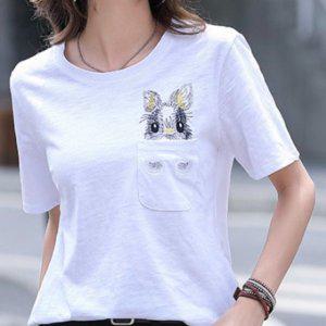 땡처리특가 시즌여름철 여자 솔리드 톤 심플넥 토끼자수 탑