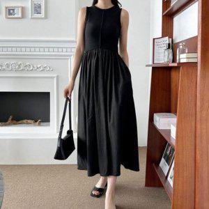 여성용슬리브리스 수면복 트렌디 데일리 블랙컬러 색상 탱크탑 원피스룩 걸 스웨터 스몰 롱스커트 S/S 하프