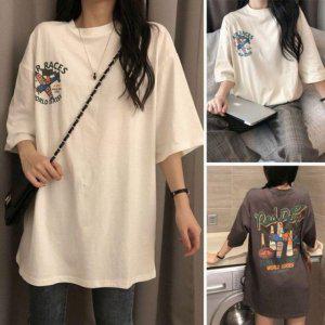 여성용 빅 그래픽 루즈핏룩 오버실루엣 반소매티 크루넥티 스탠다드 박스핏 쿨시즌 빅핏 솔리드 레이디