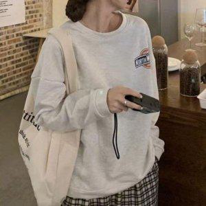 레이디스 와이드핏 플리스 롱티 반팔티 와이셔츠 추절기 스웨트 오트밀 심플티탑 여성 그래픽프린트 기모티