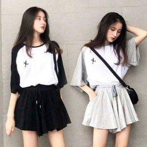 스타일 레이디 라이트룩 스트랩 플레어스커트 팬츠 언발소매 티탑 연출 세트상품 걸스 멜빵차머 사랑스러운