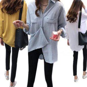 베이직한 스타일 팔레트 걸 데일리 베이직 남방 드레스셔츠 데코호피 데님셔츠 랩블라우스 둥근 시그니처