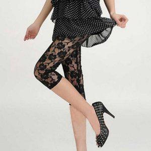 걸 썸머 쓰리쿼터 타이즈망사 쉬어소재 프릴레이스 시그니처 그래픽 스타일링 여성용 러블리 플라워 스타킹