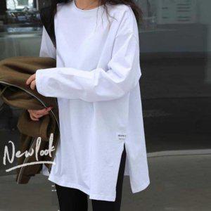 루즈실루엣걸 롱셔츠 스테디 솔리드 학생 플러스사이즈 코튼탑 단체 흰티 티 롱티 라이트 긴팔티긴팔면티