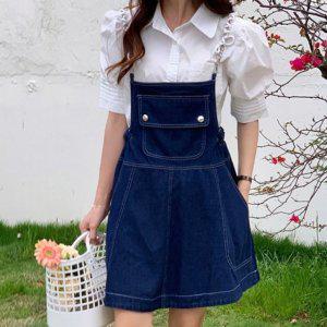 G126652 걸리쉬 데님멜빵 포켓원피스클래식