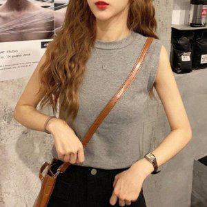 우먼 이지웨어 데일리룩 썸머 나들이 패셔너블 슬리브리스 크롭핏 소매없음 크루넥티 탱크탑 박스티 쫄티