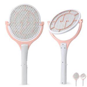 모기파리채 소금총 벌레잡는도구 회전 모기채 LED 충전식 핑크