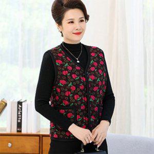 빅사이즈여성조끼 할미룩 꽃무늬조끼 요양원조끼