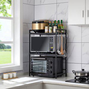 전자렌지 선반 2단 밥솥 오븐 전자렌지 수납 거치대 렌지다이 보관대 넓이조절