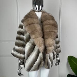 여성용 리얼 렉스 토끼 모피 코트, 럭셔리 겨울 천연 여우 모피 재킷, 친칠라 컬러 천연 토끼 모피 코트