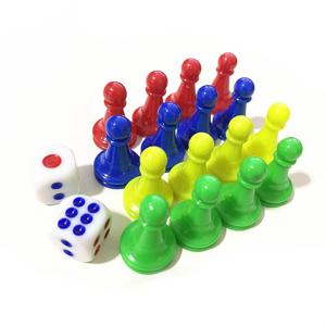 16 조각 2.5*1.6cm 체스 맨 + 2 조각 주사위 플라스틱 폰 체커 게임용 조각 탁상 마커 구성 요소