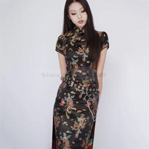 여성용 섹시한 우아한 롱 드래곤 앤 피닉스 치파오 레트로 중국 스타일 드레스, 치파오 섹시한 클래식 새틴 슬림 베스티도 5XL 6XL