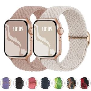 Apple watch 울트라 밴드 용 땋은 솔로 루프 40mm 44mm 41mm 38mm 49mm 45mm 탄성 나일론 팔찌 iWatch 시리즈 9 8 7 3 se 스트랩