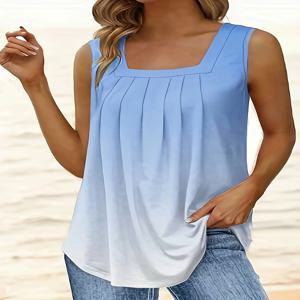 민소매 스퀘어넥 플러스 사이즈 여성 조끼, 그라데이션 단색, 유럽과 미국, 여름 신상