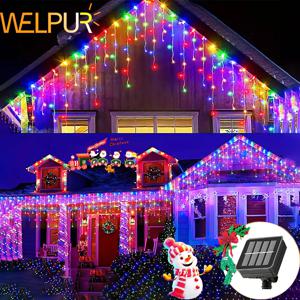 3.5M/7.5M 태양 커튼 고드름 빛 야외 처마 장식 문자열 조명 정원 파티 마당 크리스마스 장식 휴일 Garlands