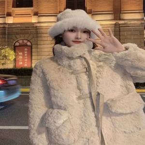 양털 코트 여성용 겨울 신상 두꺼운 따뜻한 롱 길이 인조 토끼털 가죽 재킷 스트리트 스타일 루즈 핏