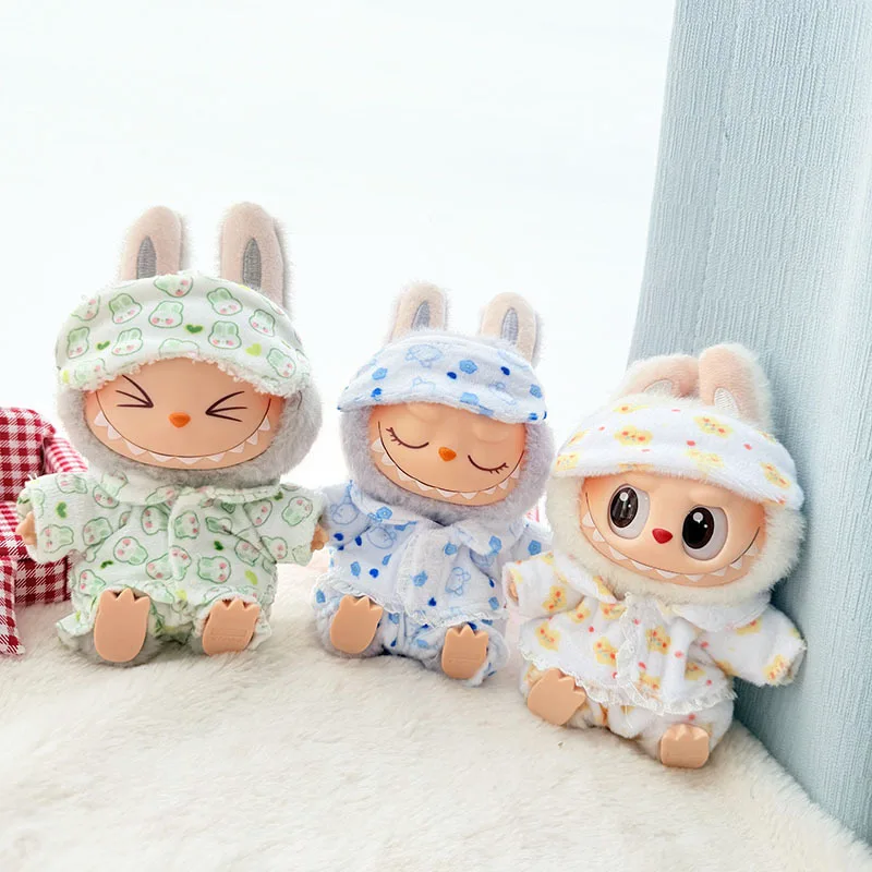 15cm/17cm Labubu I II 인형 옷 귀여운 아이 마스크 잠옷 3 피스 세트 액세서리 의류 봉제 인형 의류