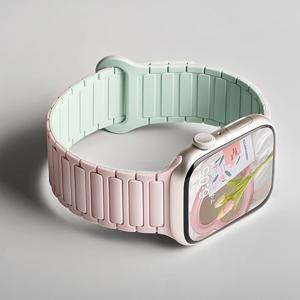 Apple Watch 용 실리콘 스트랩 46mm 42mm 49mm 45mm 41mm 44mm 40mm IWatch Ultra 2 시리즈 용 마그네틱 밴드 10 9 8 7 6 SE 5 4 3