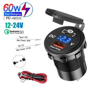1SET 60W PD QC3.0 전압 측정기가있는 차량용 충전기 소켓 12V/24V 오토바이 트럭 보트 용 빠른 충전 3.0 소켓 전원 콘센트