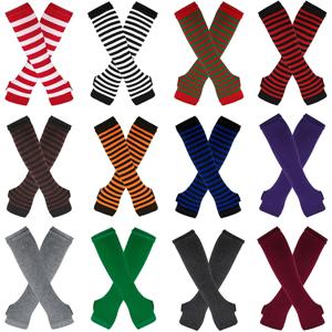 새로운 긴 장갑 팔 커버 클래식 핑크 흑백 줄무늬 핑거리스 팔꿈치 장갑 따뜻한 니트 팔찌