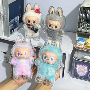 Labubu V3 Big Into 에너지 보호 아크릴 케이스 쉘 투명 휴대용 주최자 상자 두꺼운 인형 가방 키 체인 가방