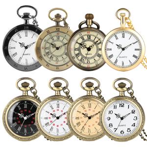 레트로 우아한 오픈 페이스 쿼츠 주머니 시계 로마/아라비아 숫자 다이얼 목걸이 펜던트 주머니 시계 80cm 체인 남여 선물