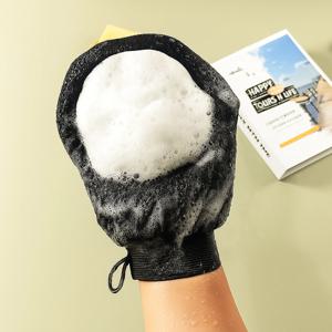 한국식 엑스폴리에이팅 목욕 장갑, 1팩 퓨어 블랙 150D 비스코스 섬유 질감의 얇은 엑스폴리에이팅 장갑, 매일 바디 클렌징용