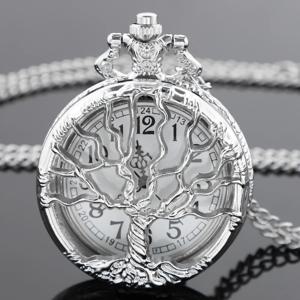 패션 실버 생명의 나무 석영 주머니 시계 레트로 포켓 Fob 시계 펜던트 목걸이 주머니 시계 남성 여성 선물