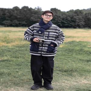 겨울 신상 레트로 호박 스티치 코튼 재킷 남성용 울 패치워크 양면 착용 코튼 코트 스카프 트렌디 루즈핏