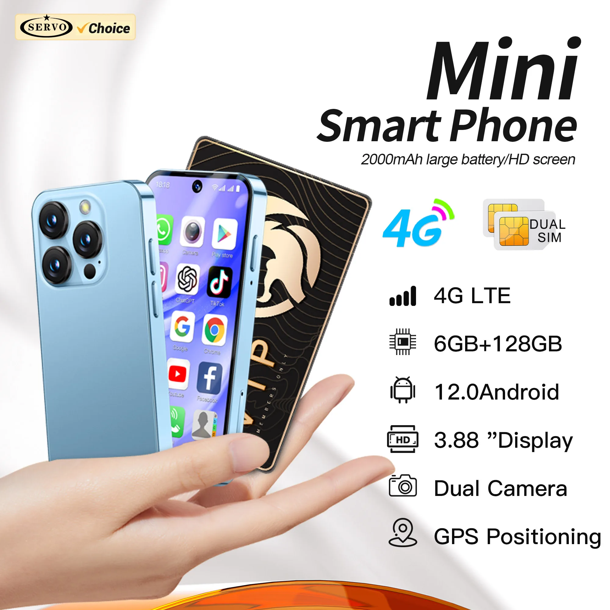 SERVO 19PRO 4G 네트워크 미니 스마트폰 안드로이드12 OS RAM 6GB ROM 128GB 플레이 스토어 GPS OTG 3.88인치 디스플레이 2 SIM 포켓 스마트폰