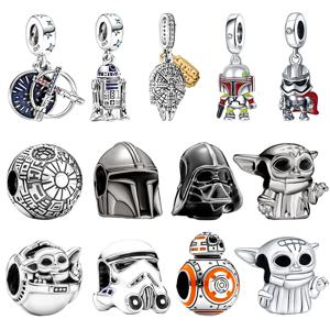 디즈니 스타 워즈 Plata De Ley 925 실버 Mandalorian 헬멧 참 비즈 오리지널 팔찌 목걸이 쥬얼리 펜던트 선물에 적합