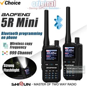 Baofeng 5R 미니 양방향 라디오 블루투스 프로그래밍 빠른 복사 주파수 경량 듀얼 밴드 워키 토키 999CH LED 손전등