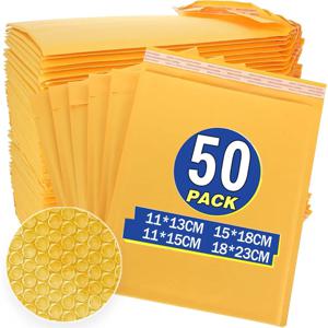 10-50Pack 크래프트 버블 메일러 자체 밀봉 종이 봉투 보관 포장용 방수 쿠션 패딩 폼 배송 가방