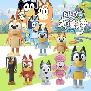 8개 세트 블루이 가족 모델 만화 애니메이션 피규어 강아지 빙고 관절 움직임 장식 장난감 귀여운 케이크 장식